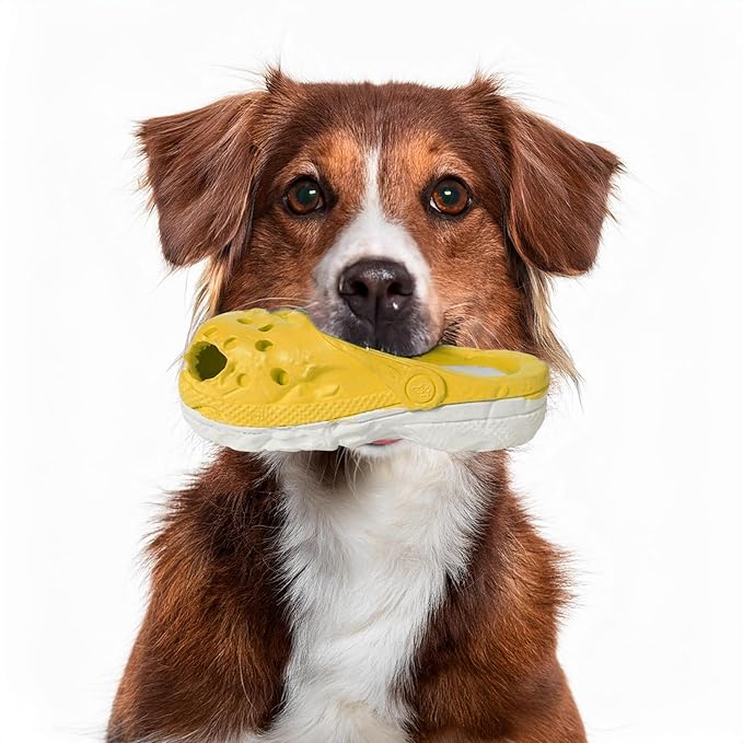 Durable Dog Toys for Aggressive Chewers, Large Dogs - Food Dispensing, Soft Rubber Shoe (Yellow)