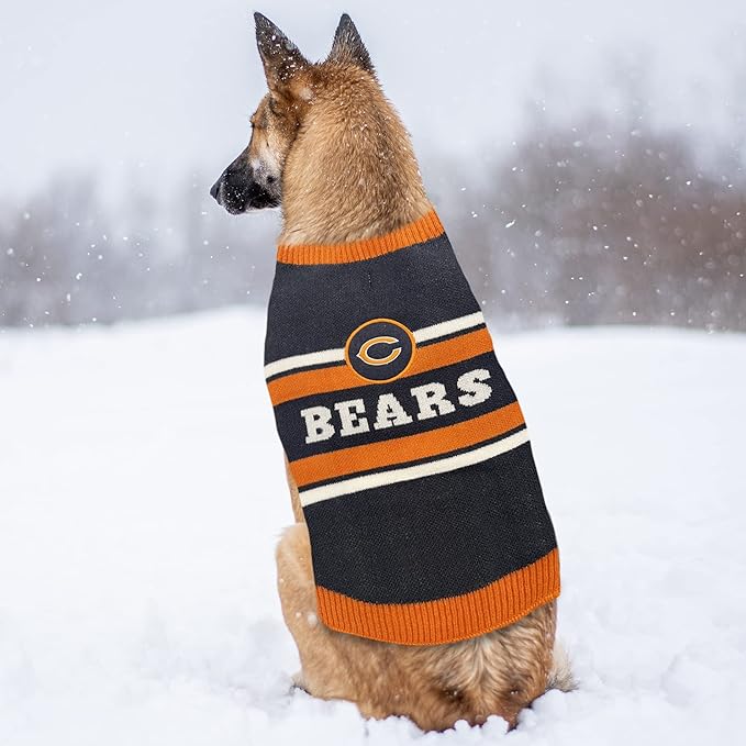 NFL Chicago Bears Dog Sweater, Size Extra Large. Warm and Cozy Knit Pet Sweater with NFL Team Logo, Best Puppy Sweater for Large and Small Dogs