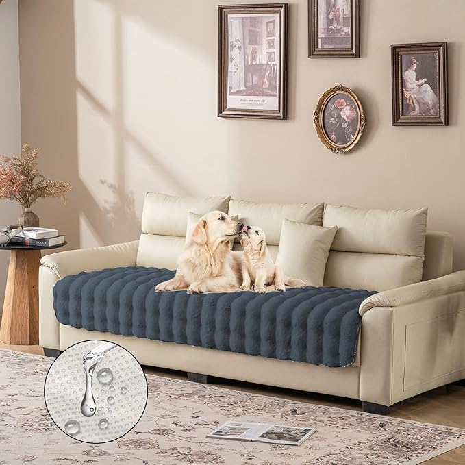 Waterproof Dog Bed Cover, Soft Plush Pet Blanket with Anti-Slip Back for Bed Couch Sofa, Furniture Protector for Small, Medium and Large Dogs and Cats (Noble Grey-Bubble, 30"x80")