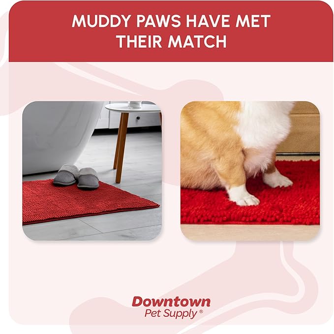 My Doggy Place Microfiber Dog Mat for Muddy Paws, 31" x 20" Red - Absorbent and Quick-Drying Dog Paw Cleaning Mat, Washer and Dryer Safe - Non-Slip Rubber Backed Dog Floor Mat, Medium