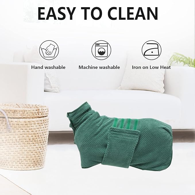 Geyecete Pineapple Grid Fast Drying Super Absorbent Dog Cat Bath Robe Towel - Green, XL