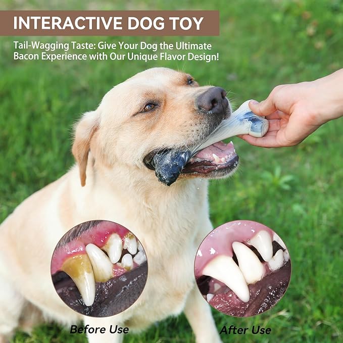Durable Dog Toys, Doggo Chew Toys for Aggressive Chewers for Large/Medium/Small Breeds, Real Bacon Flavor Dog Bones Toys