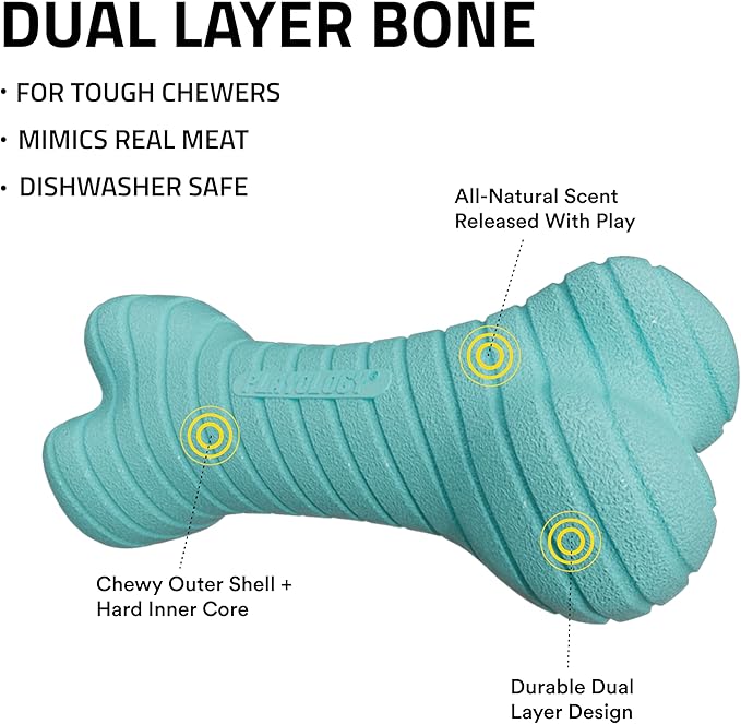 Playology Dual Layer Bone Toy for Small Dogs - Engaging All-Natural Peanut Butter Scented Durable Dog Chew Toy for Heavy Chewers - Easy to Clean - Interactive & Non-Toxic