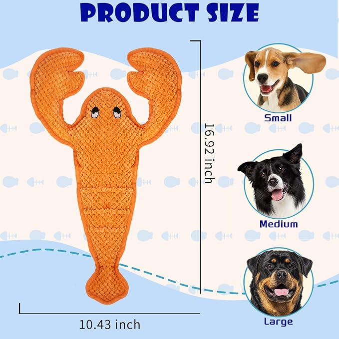 Dog Toy Squeaky Durable Chew Lobster Dog Toys No PP-Cotton,no Filling,no Stuffed for Small, Medium, Large Breed Dogs Interactive Hours of Fun Aggressive Toys