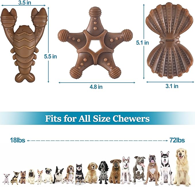 Dog Toys for Aggressive Chewers, Indestructible Toys for Large Dogs, Dog Chew Toys for Large Medium Small Breed, 3 Pack Super Chewer Toys with Tough Nylon, Gift for Dogs