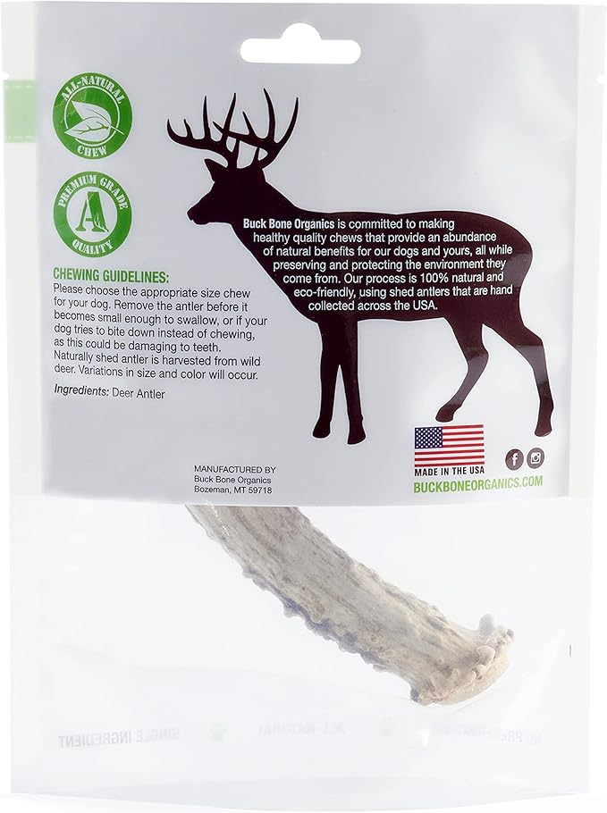 Buck Bone Organics Deer Antler Dog Bones, Premium Grade A - Natural Dog Treat, Made in Montana (Medium)