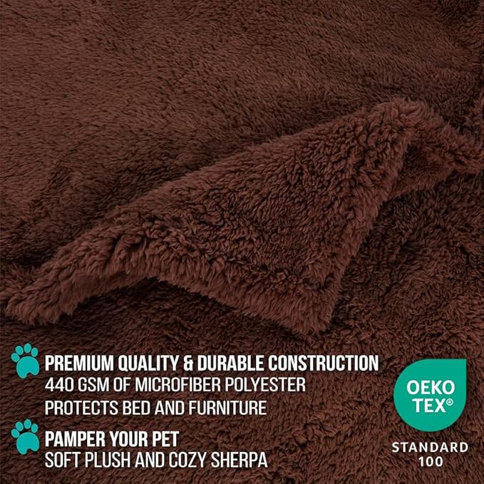 PetAmi Fluffy Waterproof Dog Blanket for Bed Large Dogs, Soft Warm Pet Sherpa Throw Pee Proof Couch Cover, Reversible Cat Blanket Sofa Crate Kennel Protector, Washable Mat (Brown, 60x80)