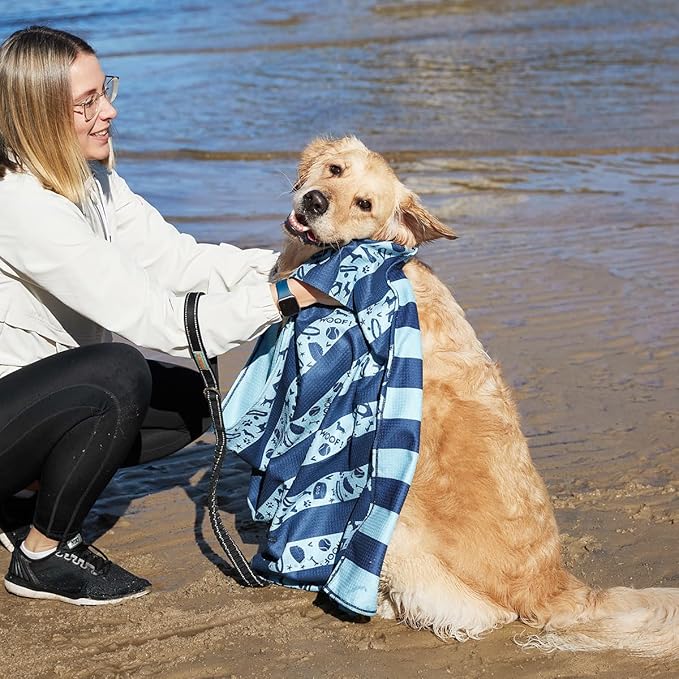 Dock & Bay Pet Towel - Super Absorbent & Quick Drying Dog Towels with Bag - 100% Recycled - Bark Blue, Medium (90x50cm, 35x19)