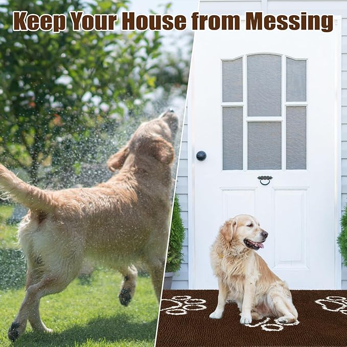 EXPAWLORER Dog Door Mat - Highly Absorbent Microfiber Dog Rug, Soft Chenille Non-Slip Large Pet Paw Cleaning Washable Mud Mat for Bathroom, Brown