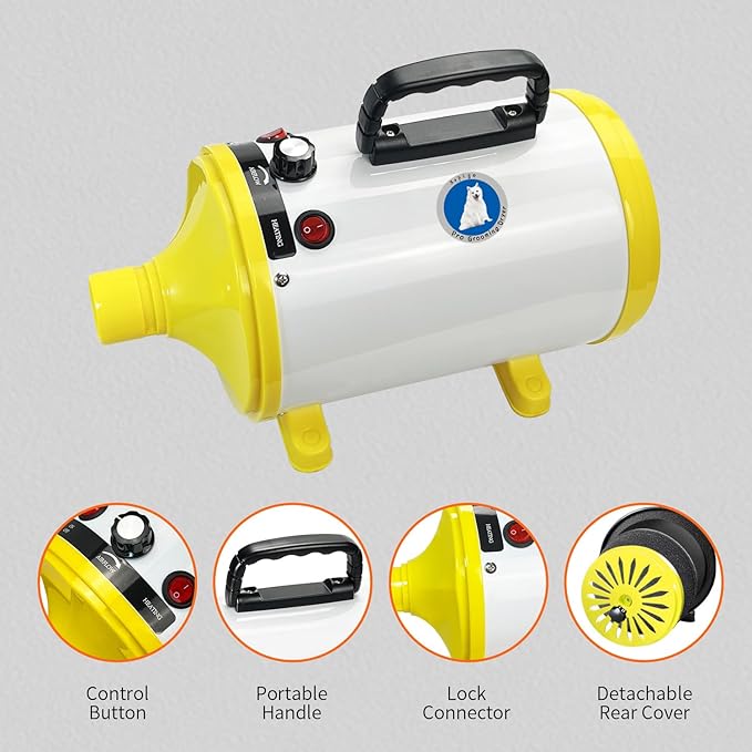 High Velocity Professional Dog Grooming Dryer,Adjustable Temperature and Speed Hair Dryer for Pets with 4 Nozzles