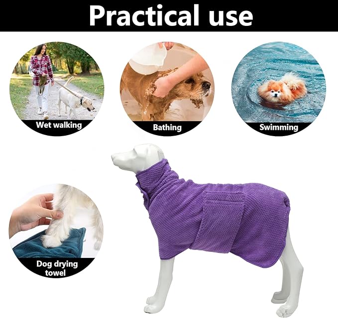 Geyecete Pineapple Grid Fast Drying Super Absorbent Dog Cat Bath Robe Towel - Purple, 3XL
