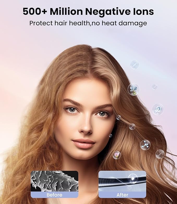 Hair Dryer, 150000 RPM Portable Professional High Speed Ionic Blow Dryer for Fast Drying, 500 Million Negative Ions Care & Heat-Control & Low Noise with Magnetic Diffuser & Nozzle, 5 Temps & 3 Speeds