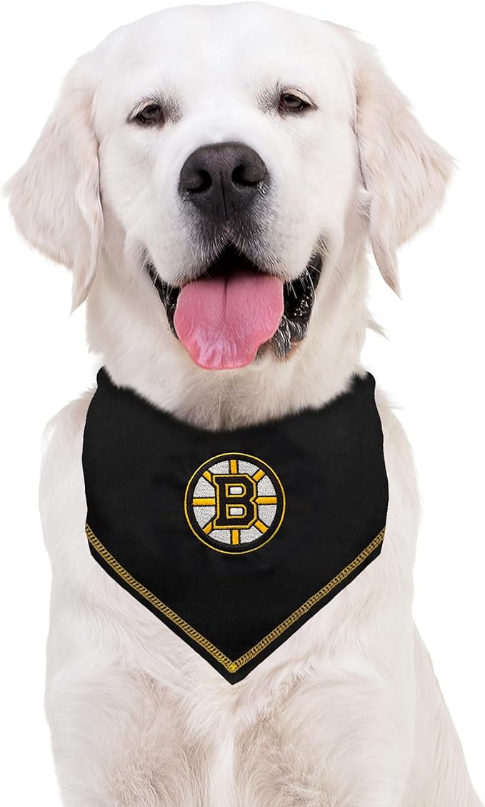 Pets First NHL Boston Bruins TIE Bandana, Size Large/X-Large. Dog Bandana Scarf Bib for Pet Cat Dog. The Ultimate Game-Day, Party Bandana