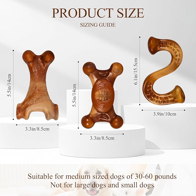 Apasiri Dog Toys for Aggressive Chewers, 3 Pack Indestructible Dog Toys for Large Dogs, Real Bacon Flavored, Tough Dogs Chew Bones for Medium/Large Breed, Durable Chew Toys to Keep Them Busy