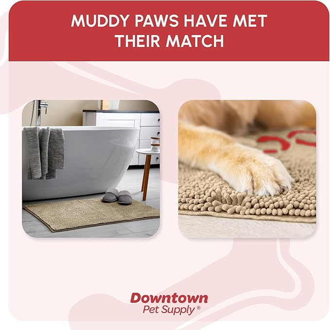 My Doggy Place Microfiber Dog Mat for Muddy Paws, 8' x 2' Oatmeal with Paw Print - Non-Slip, Absorbent and Quick-Drying Dog Paw Cleaning Mat, Washer and Dryer Safe - Hallway Runner