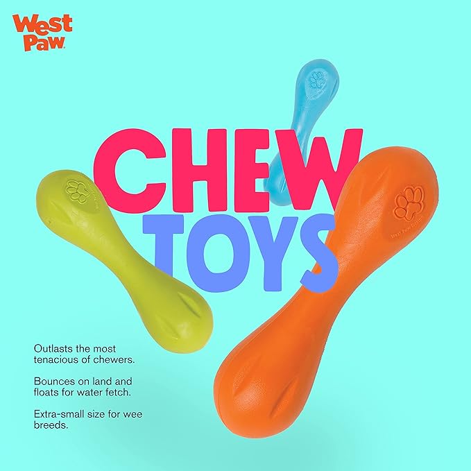 WEST PAW Zogoflex Hurley Dog Bone Chew Toy – Floatable Pet Toys for Aggressive Chewers, Catch, Fetch – Bright-Colored Bones for Dogs – Recyclable, Dishwasher-Safe, Non-Toxic, Large, Aqua
