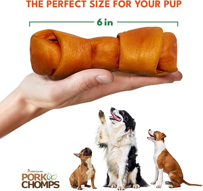 Pork Chomps Roasted Pork Skin Dog Chew, 6-inch Knot, 1 Count (Pack of 3)