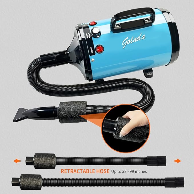Dog Dryer for Pet Grooming, High-Velocity Force Blow Dryer, Speed Temperature Adjustable Dog Blower Grooming Dryer with 4 Nozzles