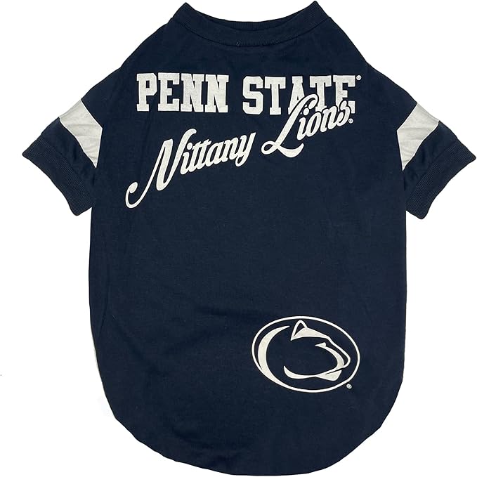 NCAA Penn State Nittany Lions T-Shirt for Dogs & Cats, Medium. Football/Basketball Dog Shirt for College NCAA Fans. New & Updated Fashionable Stripe Design, Durable & Cute Sports PET TEE Shirt Outfit