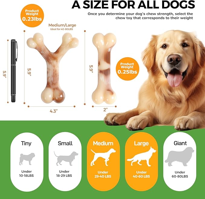 Dog Chew Bones for Aggressive Chewers, 3 Pcs Tough Nylon Chew Toys for Small, Medium and Large Dogs, Interactive Durable Toys for Teeth Cleaning and Anxiety Relief, Ideal for 18 to 60 lbs