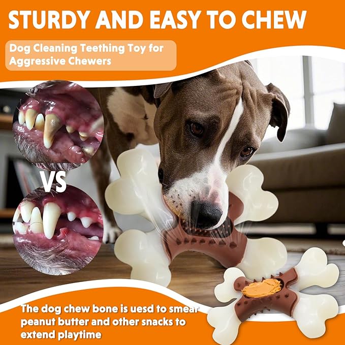 LaRoo Dog Chew Toys for Aggressive Chewers,Indestructible Nylon Bones Toy for Medium and Large Breed to Keep Them Busy,Dental Care Teething Relief,Meat Flavor (Brown)