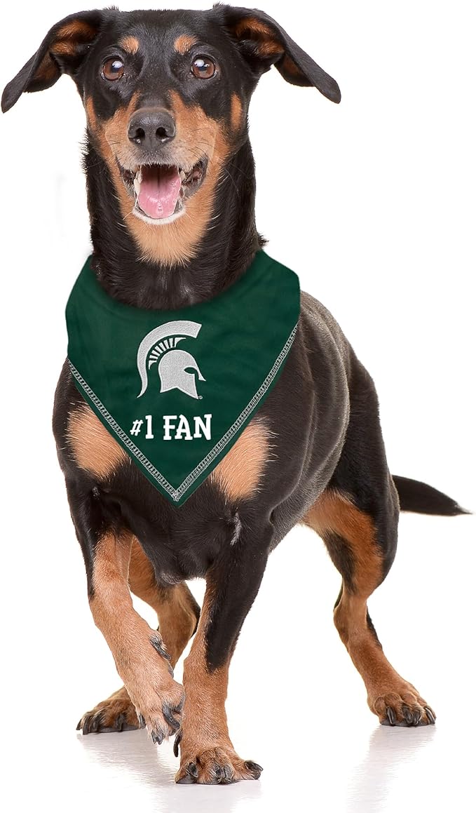 NCAA Michigan State Spartans Personalized Tie Bandana for Dogs & Cats, Size Large/X-Large. Custom Cat Dog Bandana Bib for Pets. Ultimate Game-Day & Party Customizable Scarf