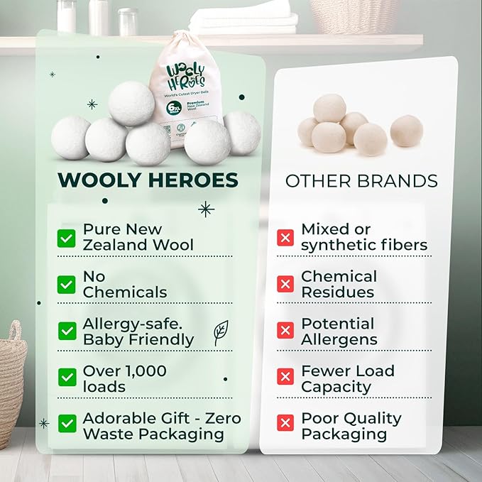 No More Dryer Sheets - Wool Dryer Balls - XL 6-Pack - Eco Dryer Balls - Dryer Balls Laundry Reusable - Softens Laundry Naturally - Reduces Drying Time & Static - with Storage Bag