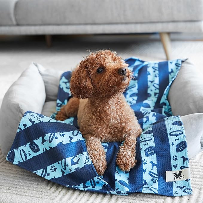 Dock & Bay Pet Towel - Super Absorbent & Quick Drying Dog Towels with Bag - 100% Recycled - Bark Blue, Medium (90x50cm, 35x19)