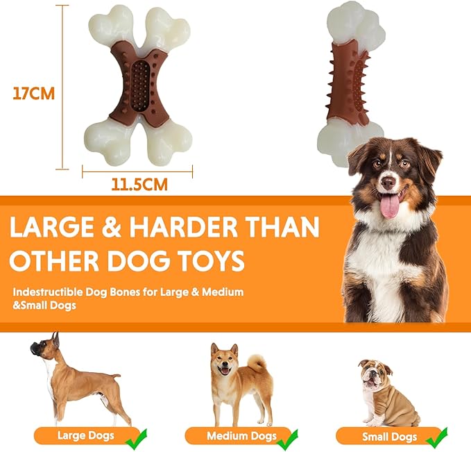 LaRoo Dog Chew Toys for Aggressive Chewers,Indestructible Nylon Bones Toy for Medium and Large Breed to Keep Them Busy,Dental Care Teething Relief,Meat Flavor (Brown)