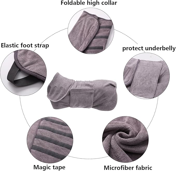 Geyecete Dog Drying Coat - Dog Bathrobe Towel - Microfibre Fast Drying Super Absorbent Pet Cat Bath Robe Towel, Luxuriously Soft - Gray - L