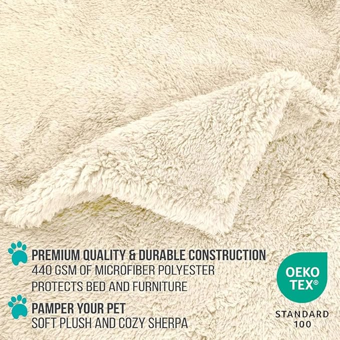 PetAmi Fluffy Waterproof Dog Blanket for Small Medium Dogs, Soft Warm Pet Sherpa Throw Pee Proof Couch Cover, Reversible Cat Puppy Bed Blanket Sofa Protector, Plush Washable Pad (Beige Cream, 29x40)