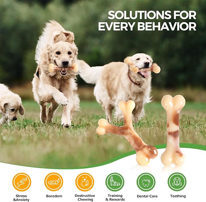 Dog Chew Bones for Aggressive Chewers, 3 Pcs Tough Nylon Chew Toys for Small, Medium and Large Dogs, Interactive Durable Toys for Teeth Cleaning and Anxiety Relief, Ideal for 18 to 60 lbs