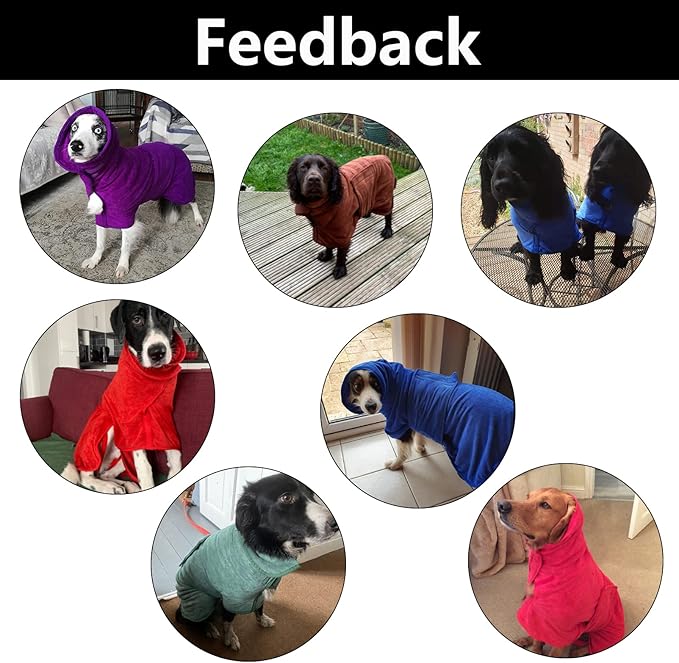 Geyecete Dog Drying Coat - Dog Bathrobe Towel - Microfibre Fast Drying Super Absorbent Pet Cat Bath Robe Towel, Luxuriously Soft - Purple - M