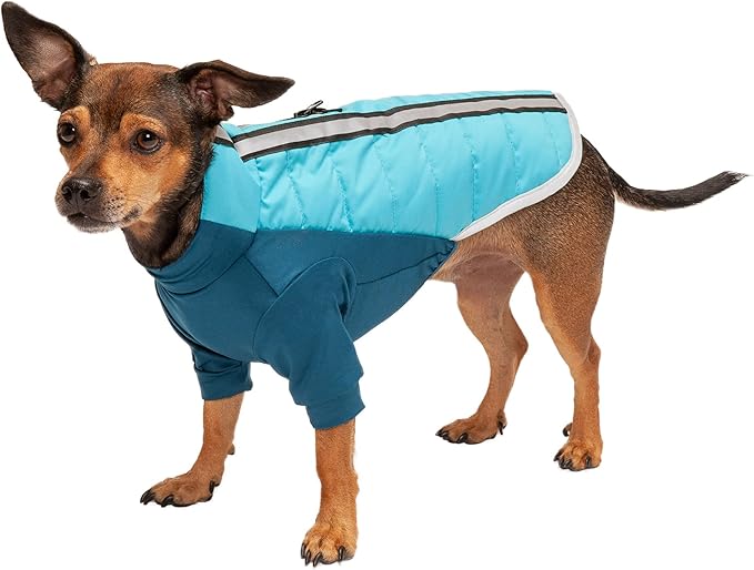 Furhaven Water-Repellent XS Dog Coat, Washable w/ Leash Access & Stretch Fabric - Pro-Fit Active Jacket - Aquamarine, Extra Small