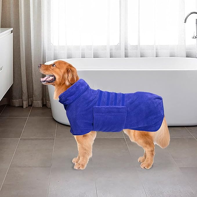Dog Bathrobe Towel Geyecete Dog Drying Coat-Dry Fast Bag-Pineapple Grid Fast Drying Super Absorbent Pet Dog Cat Bath Robe Towel-Blue-L