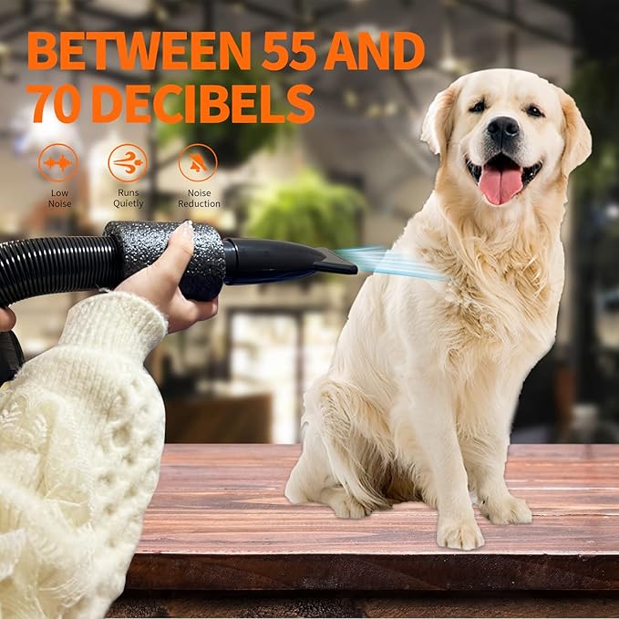 Dog Dryer for Pet Grooming, High-Velocity Force Blow Dryer, Speed Temperature Adjustable Dog Blower Grooming Dryer with 4 Nozzles