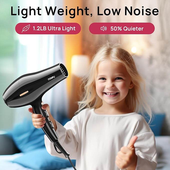 CONFU Hair Dryer, Professional Ionic Salon Blow Dryer with Diffuser for Women and Men, 5X Fast Drying, Powerful and Quiet Hair Blow Dryer for Fast & Easy Styling (1875 Watts)