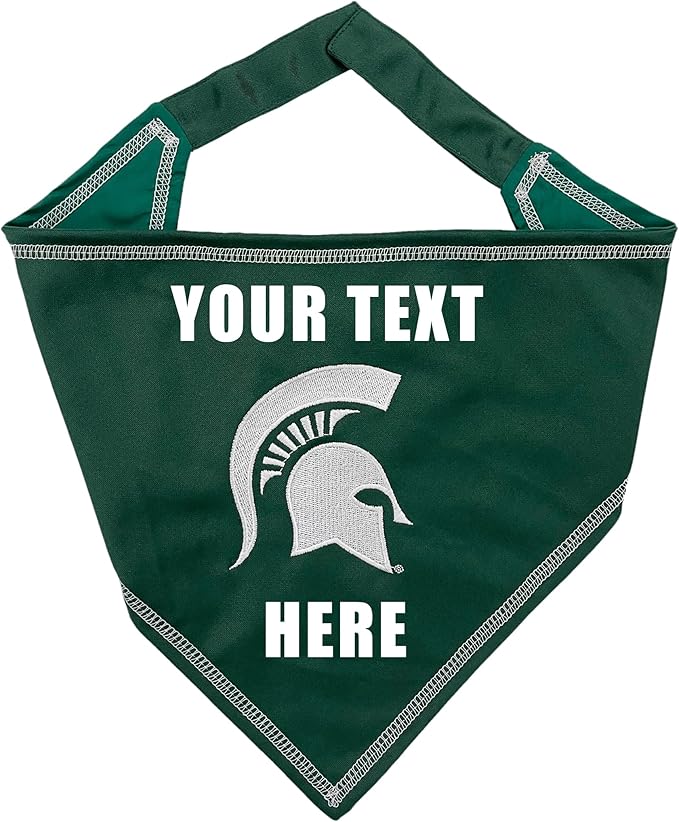 NCAA Michigan State Spartans Personalized Tie Bandana for Dogs & Cats, Size Large/X-Large. Custom Cat Dog Bandana Bib for Pets. Ultimate Game-Day & Party Customizable Scarf