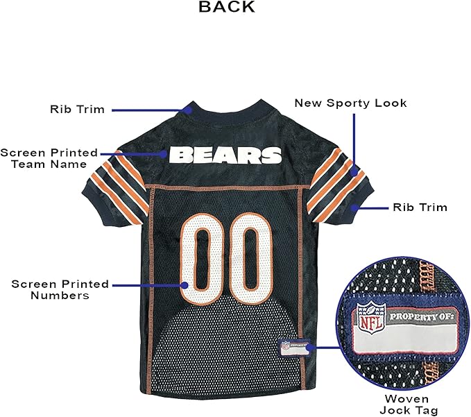 Pets First NFL Chicago Bears Dog Jersey - Size 3X-Large. Licensed Football Jersey Costume