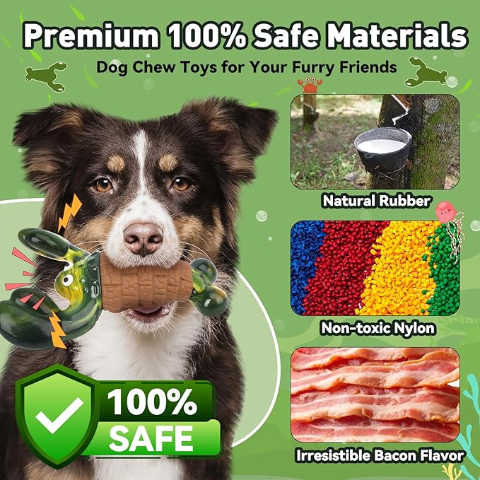 Squeaky Dog Toys for Aggressive Chewers for Large Dogs, Interactive Dog Chew Toy to Keep Them Busy, Indestructible Squeaky Dog Toys, Tough Toy for Medium/Large Dogs (Green)