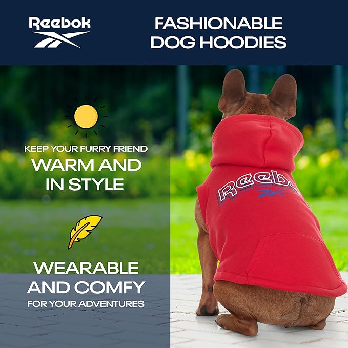 Reebok Dog Hoodie – Fleece Dog Sweater with Leash Hole, Cold Winter Dog Sweatshirt for Small Medium and Large Dogs, Premium Dog Fall Sweater Pullover Hoodie, Cozy Warm Perfect Dog Christmas Outfit
