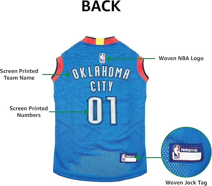 Pets First NBA OKLAHOMA CITY THUNDER DOG Jersey, Large - Tank Top Basketball Pet Jersey