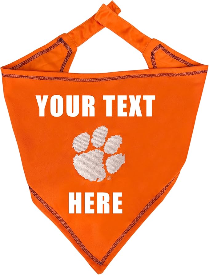 NCAA Clemson Tigers Personalized Tie Bandana for Dogs & Cats, Size Large/X-Large. Custom Dog Bandana Scarf Bib for Pet Cat Dog. The Ultimate Game-Day & Party Customizable Bandana