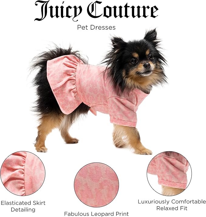 Juicy Couture Pink Leopard Tulle Dog Dress ā Pullover Design Puppy Shirt with Elasticated Waistline and Flared Skirt, Doggie Clothes for Convenient Bathroom Breaks
