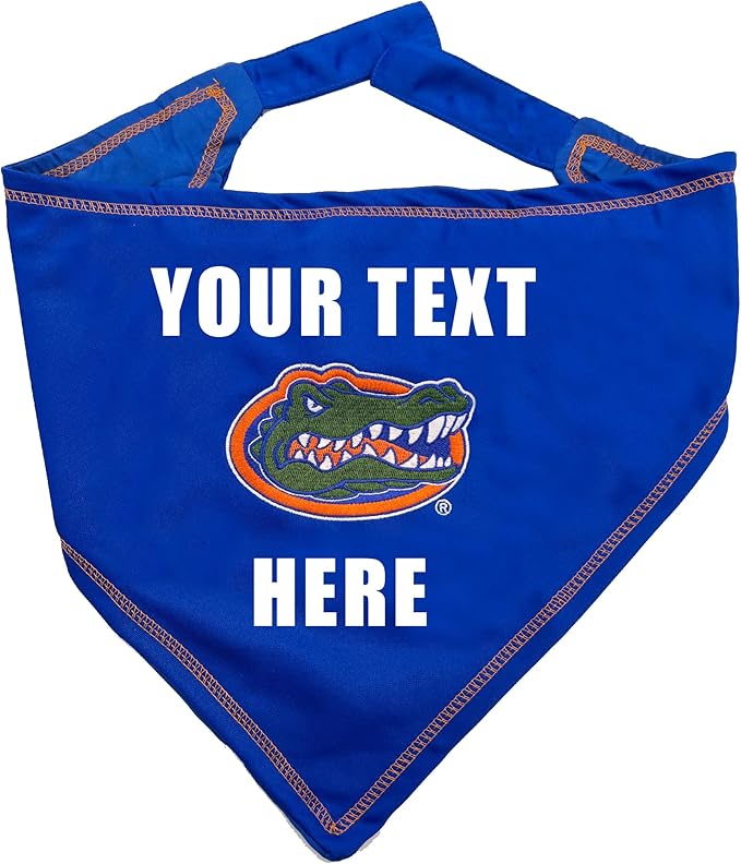 NCAA Florida Gators Personalized Tie Bandana for Dogs & Cats, Size Small/Medium. Custom Dog Bandana Scarf Bib for Pet Cat Dog. The Ultimate Game-Day & Party Customizable Bandana