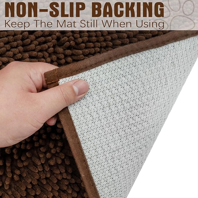 EXPAWLORER Dog Door Mat - Highly Absorbent Microfiber Dog Rug, Soft Chenille Non-Slip Large Pet Paw Cleaning Washable Mud Mat for Bathroom, Brown