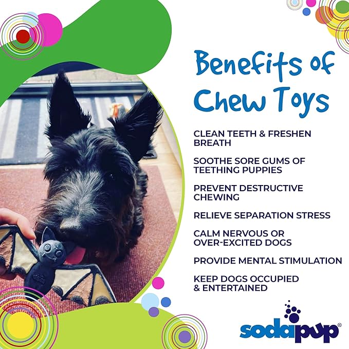SodaPup Vampire Bat – Durable Dog Chew Toy Made in USA from Non-Toxic, Pet Safe, Food Safe Nylon Material for Mental Stimulation, Clean Teeth, Fresh Breath, Problem Chewing, Calming Nerves, & More