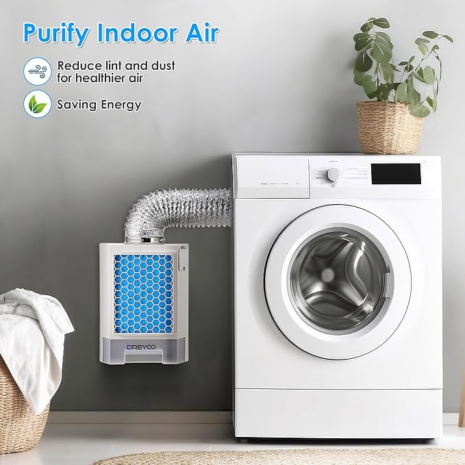 Dreyoo 3 in 1 Dryer Vent Kit for Indoor, Stainless Steel Screen Filter, 7.8 ft Vent Hose and 6 Pieces Polyester Filters, with Water Drawer System for Electric Ventless Dryer(Blue)