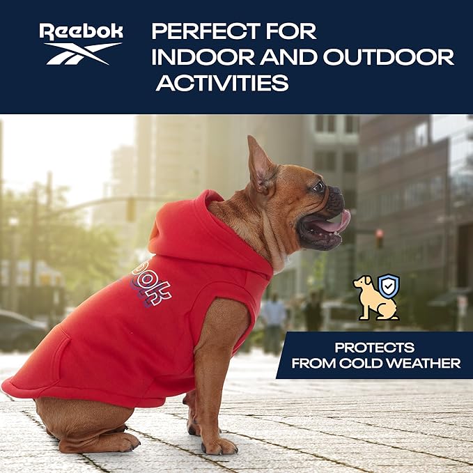 Reebok Dog Hoodie – Fleece Dog Sweater with Leash Hole, Cold Winter Dog Sweatshirt for Small Medium and Large Dogs, Premium Dog Fall Sweater Pullover Hoodie, Cozy Warm Perfect Dog Christmas Outfit