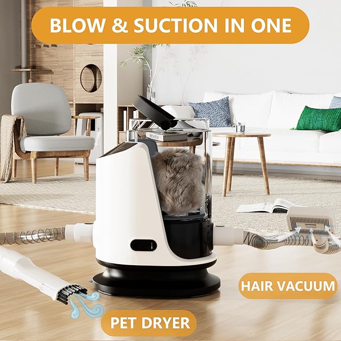 FOTING 8 in 1 Dog Grooming Vacuum & Dryer Kit, Dog Vacuum for Shedding Grooming with 3L Dust Cup, Touchscreen Adjustable Speed Temperature Control Clippers Brush, Pet Grooming Vacuum for Dogs at Home